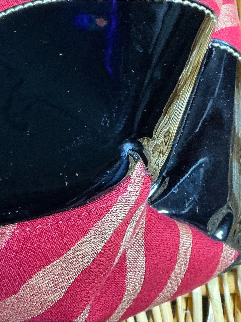 Dooney & Bourke Red and Beige Zebra Stripe Tote with Patent Black Trim - Picture 10 of 16
